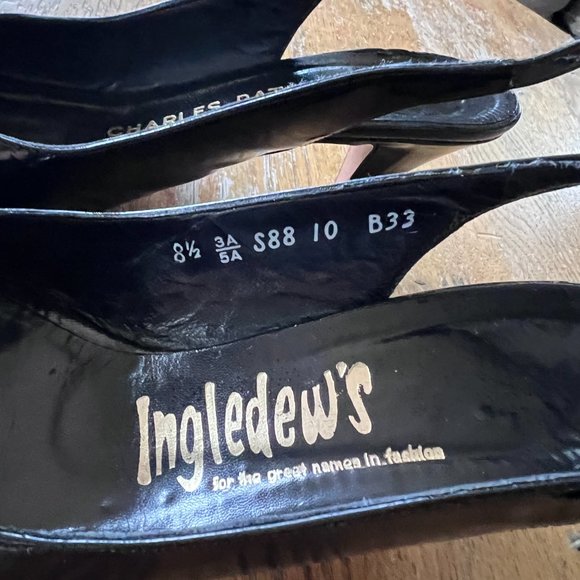 Vintage Patent Leather INGLEDEWS Charles Patou Slingback Heel Shoes Bow Size 8.5 - Picture 3 of 6